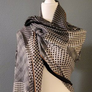 GRAY, BLACK & WHITE MULTI PATTERN SUPER SOFT COTTON & LINEN SCARF